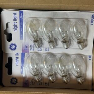 20 GE Night Light Bulbs C7 Candelabra Base (E12) 120V 4 Watts, Clear
